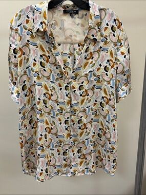 Lafayette 148 New York Abstract Multicolor Silk Blouse